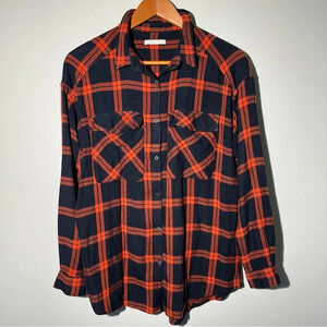 DIVERSE European Brand Long Sleeve Plaid Button Up Flannel Shirt Women Size M